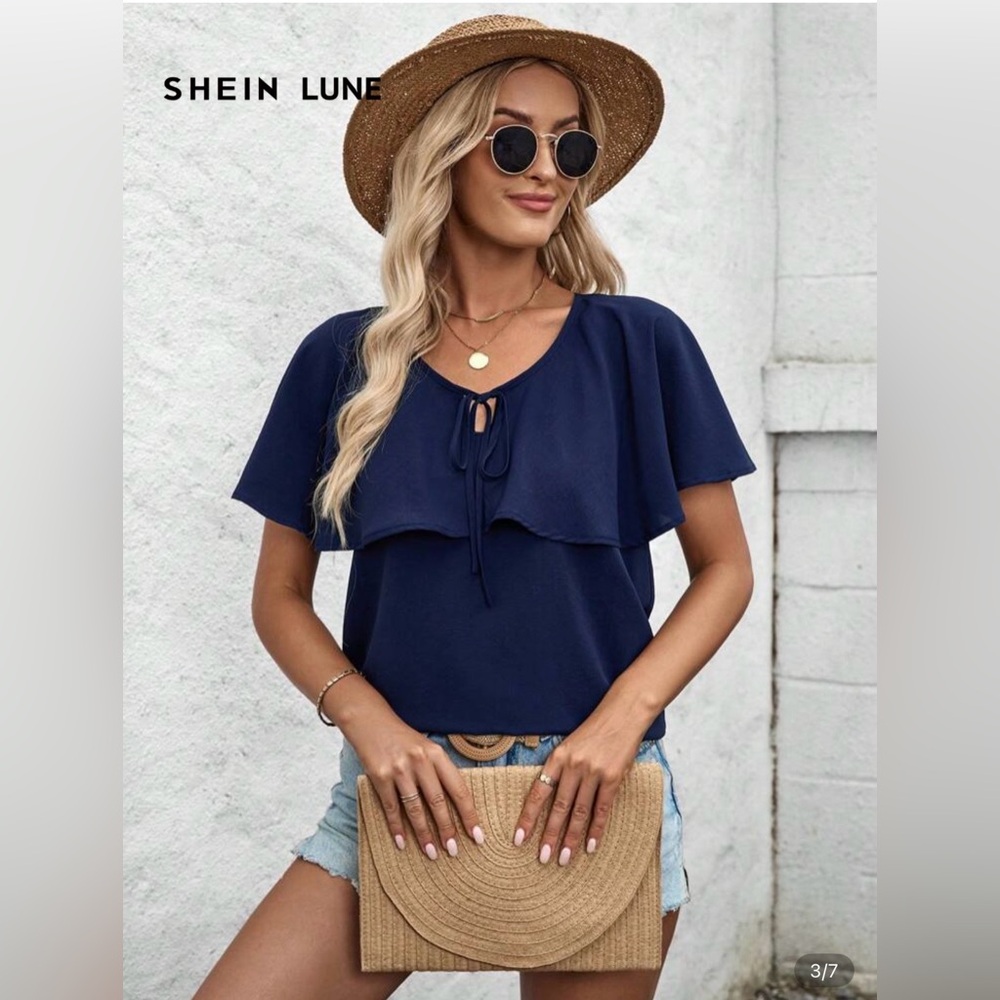 Navy Blue Ruffle Blouse